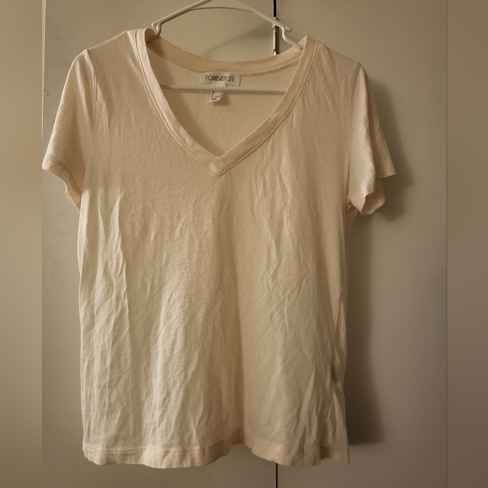 Forever 21 Off White Fitted Short Sleeve Tee